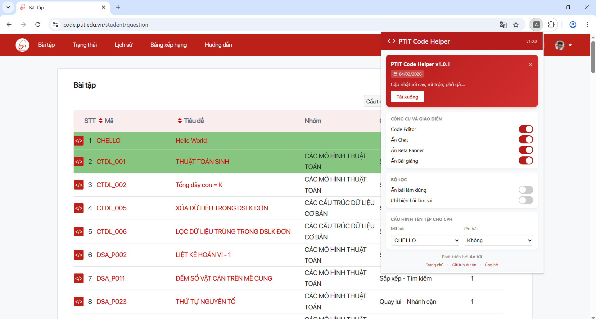 Trang chủ và Menu